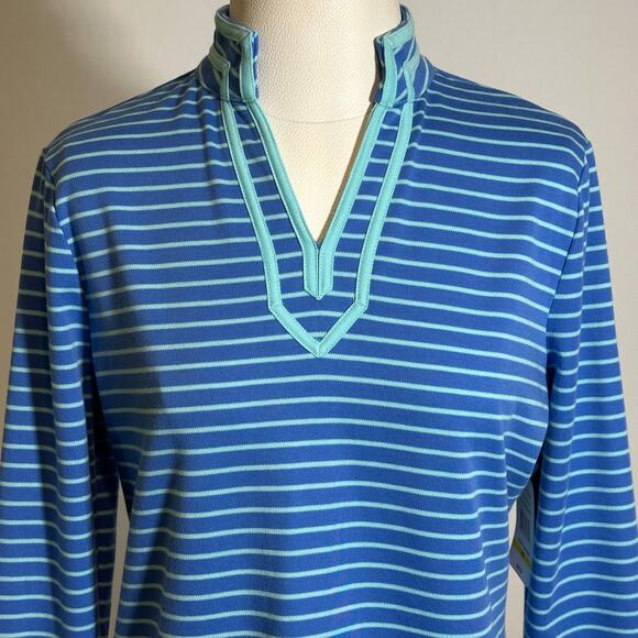 NWT Breckenridge Blue Green Striped V-Neck Blouse Womens Size Petite Medium PM - Picture 7 of 15